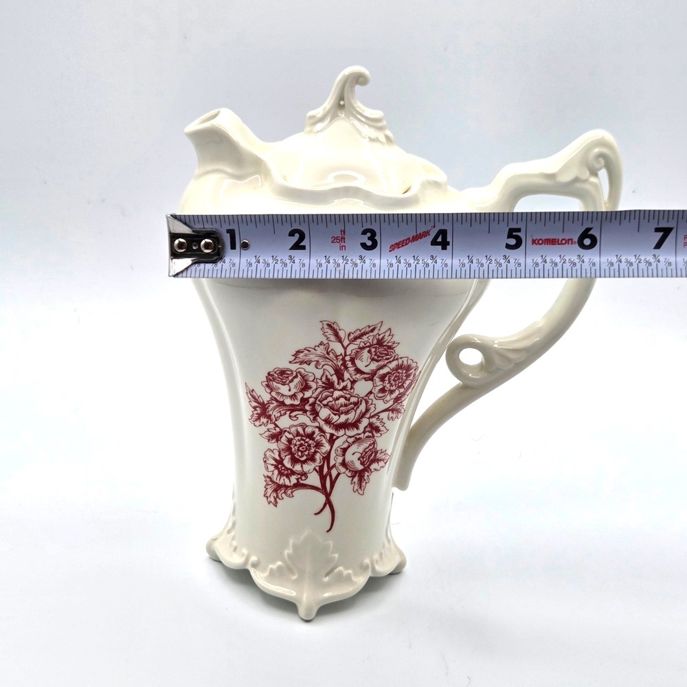 Certified International Coffee Pot Teapot with Delecate Burgundy Floral Transfer - Picture 9 of 13